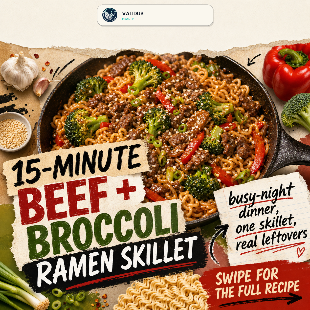15-Minute Beef & Broccoli Ramen Skillet