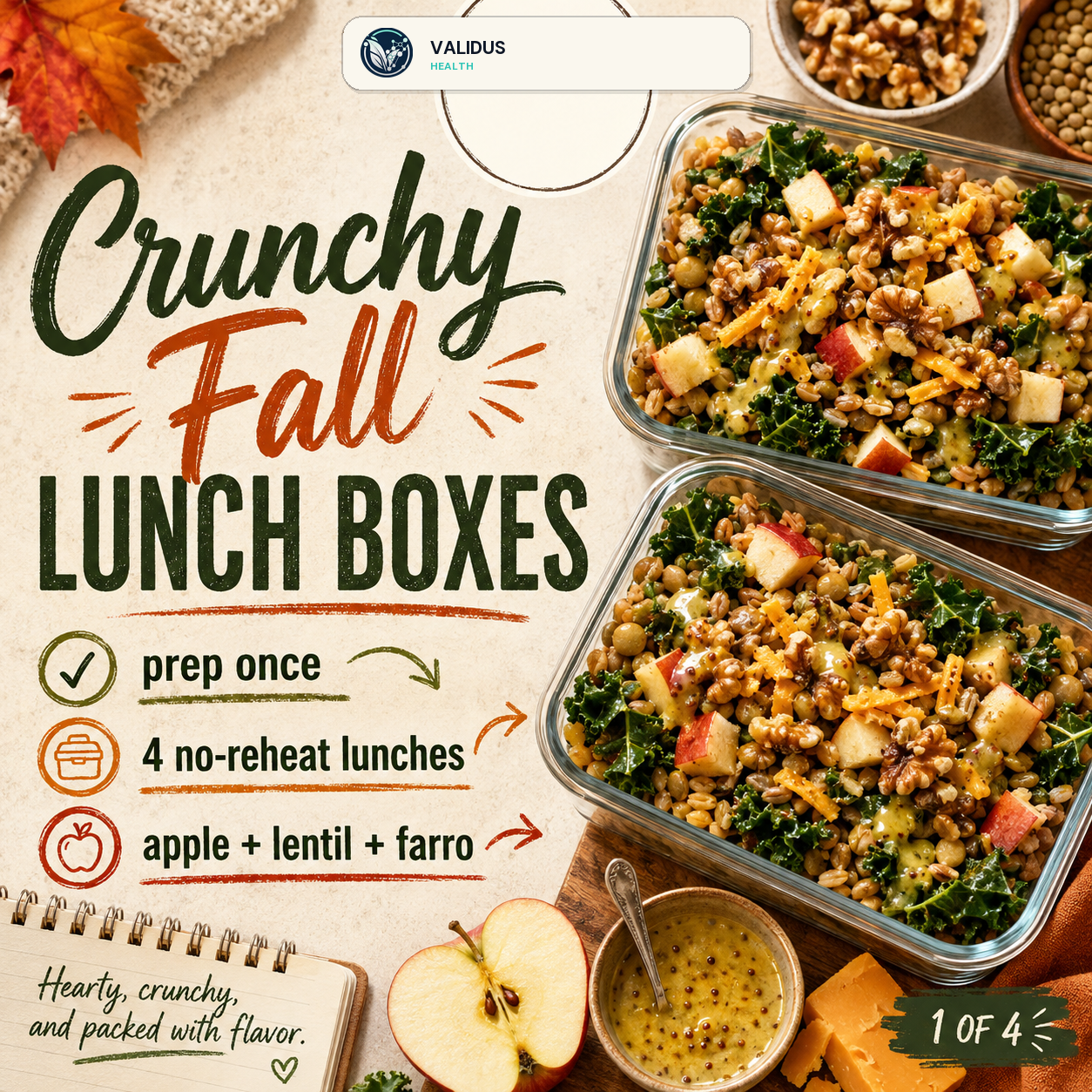 Apple Lentil Farro Cheddar Lunch Boxes