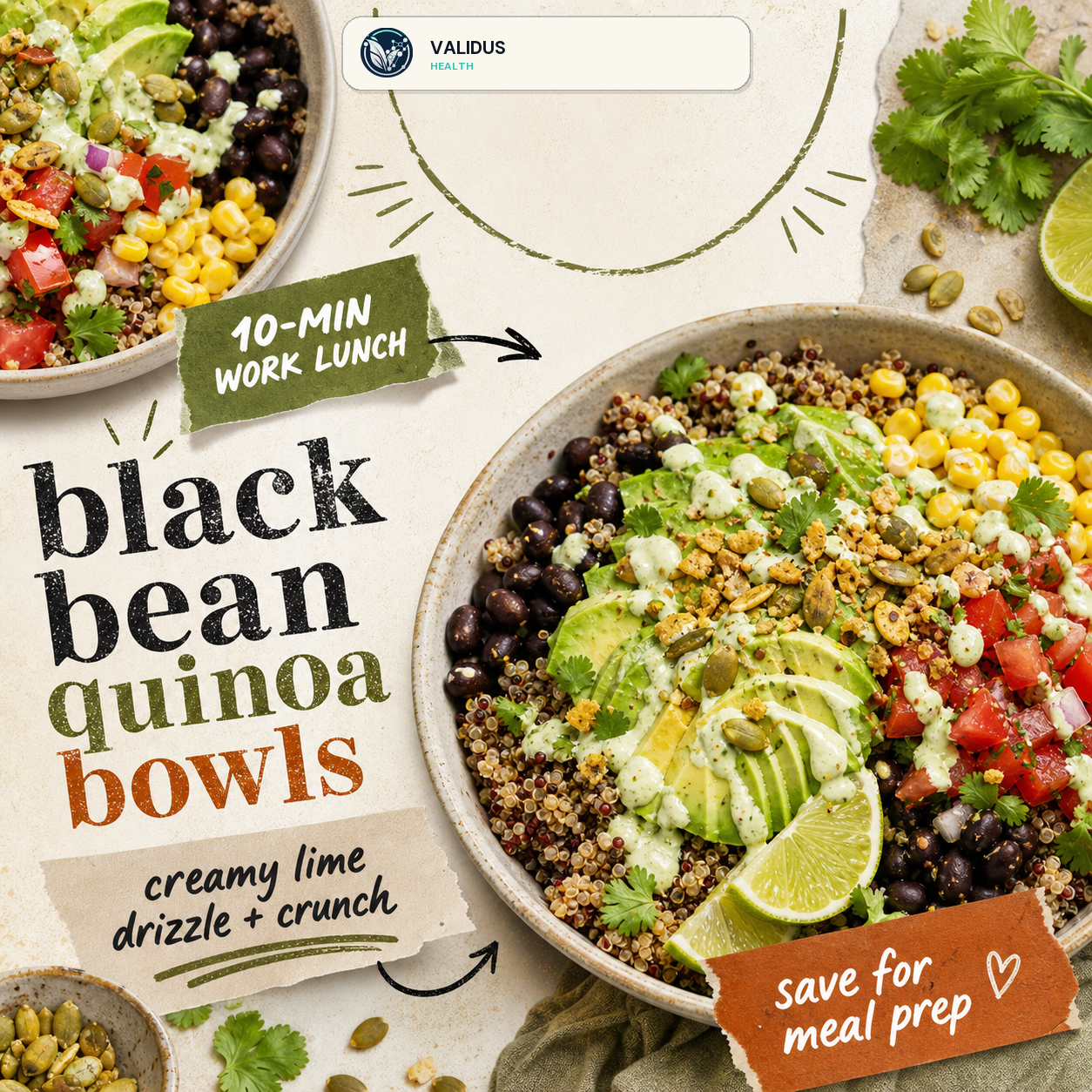 Black Bean Quinoa Avocado Crunch Bowls