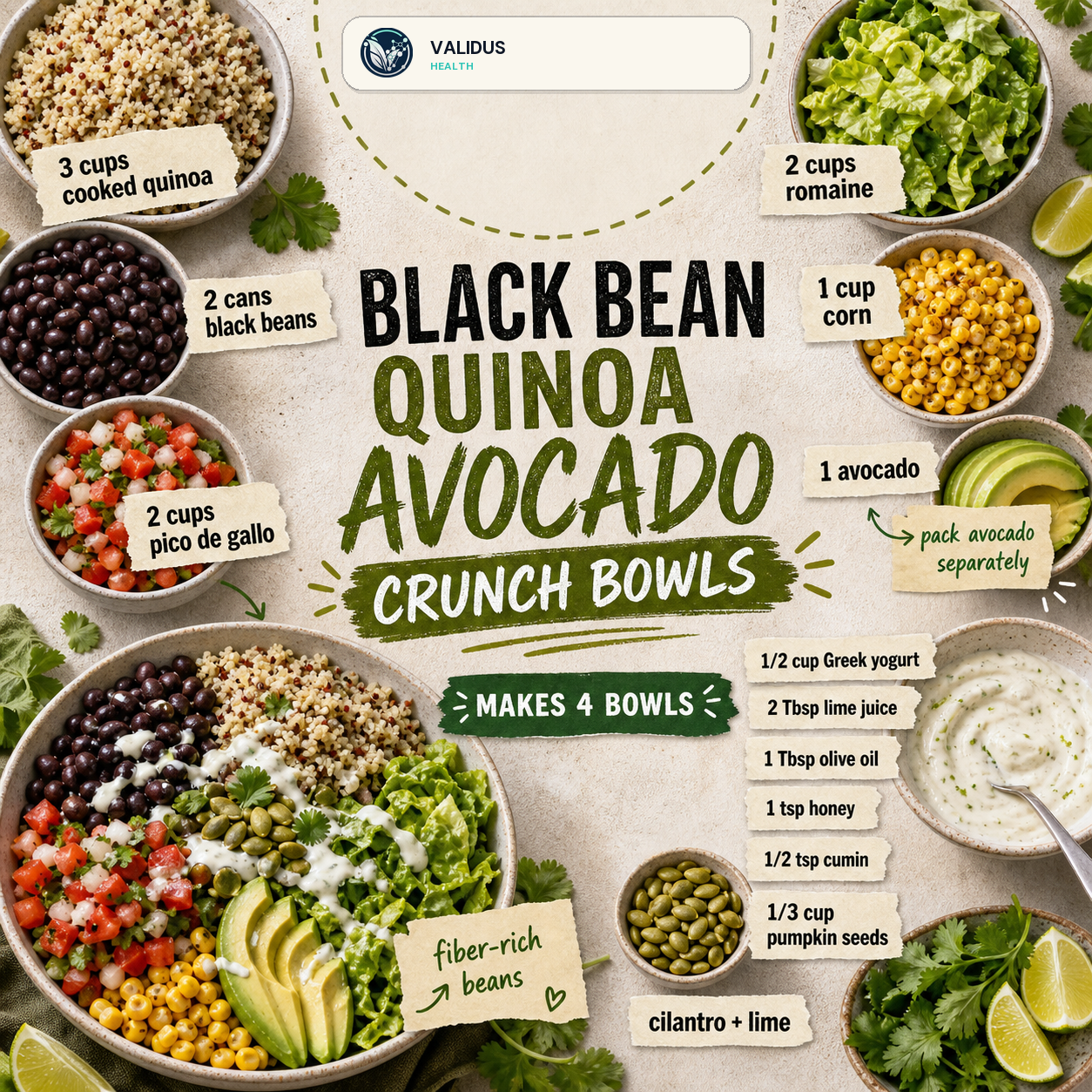 Black Bean Quinoa Avocado Crunch Bowls slide 2