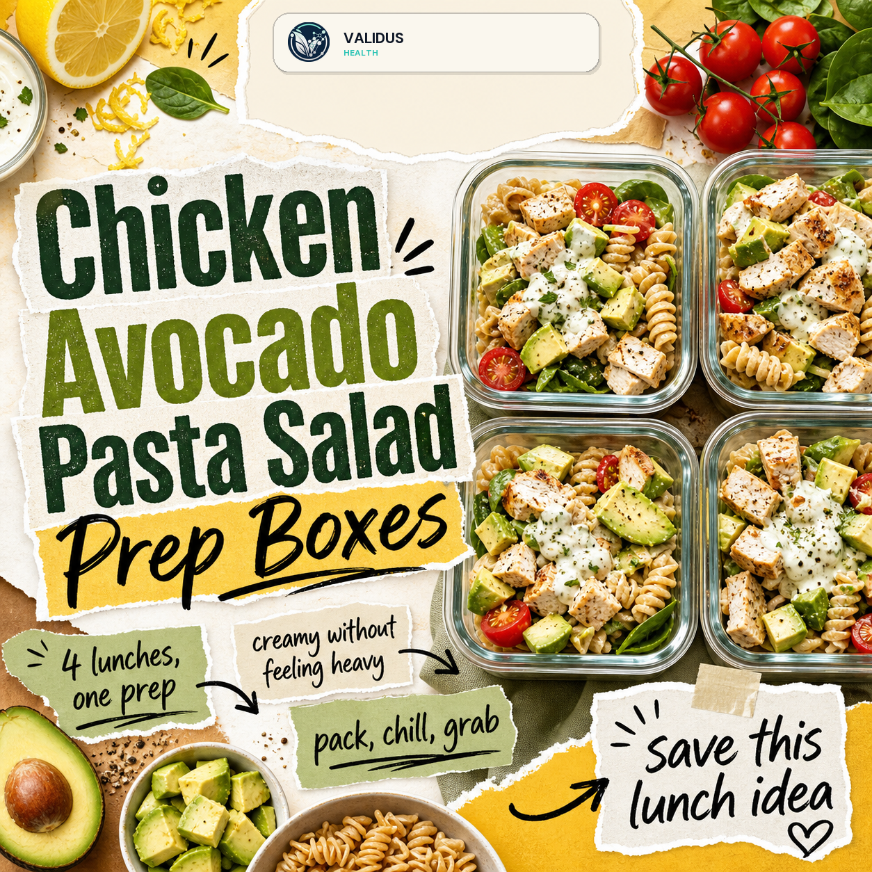 Chicken Avocado Pasta Salad Prep Boxes