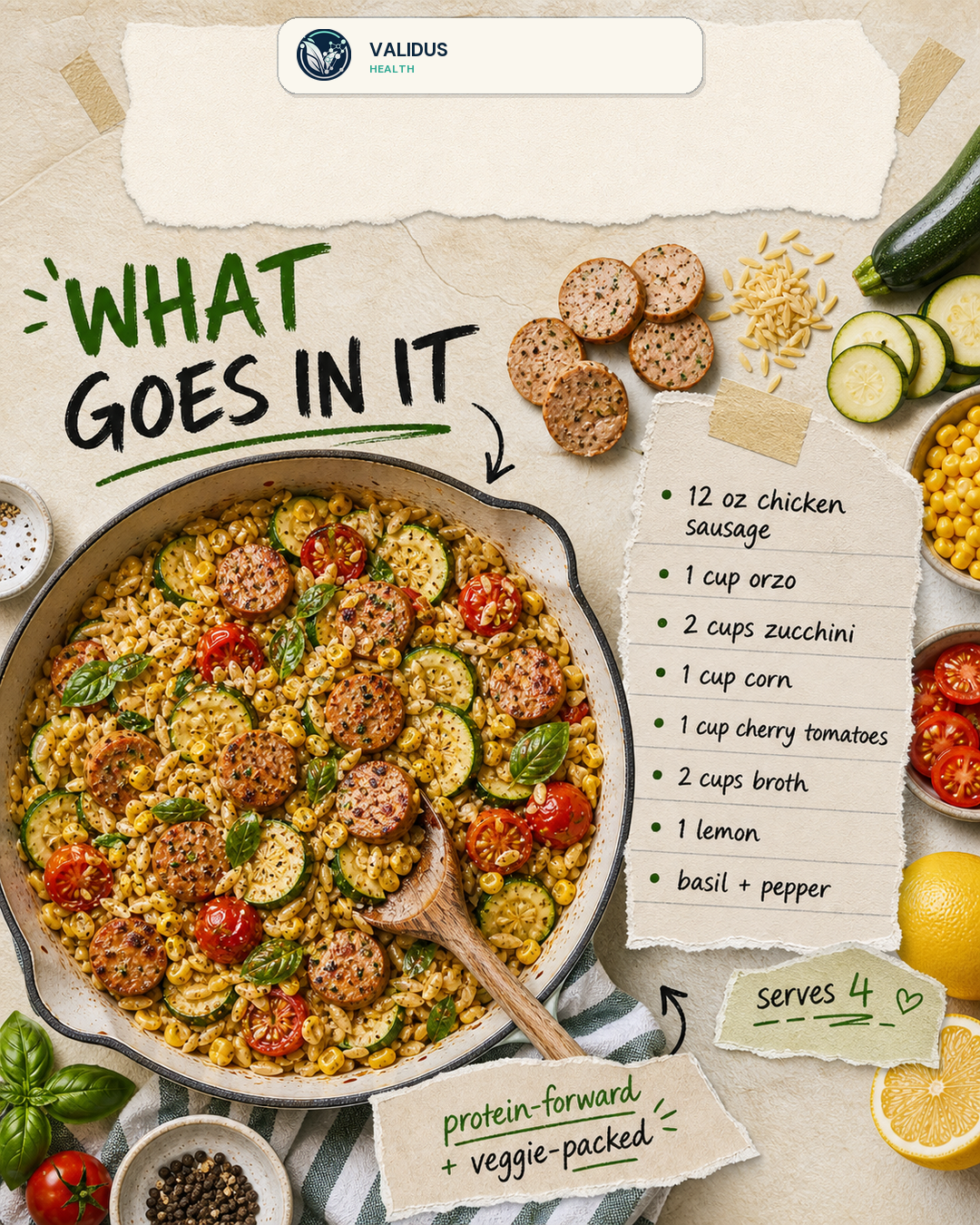 Chicken Sausage Zucchini Corn Orzo Skillet slide 2
