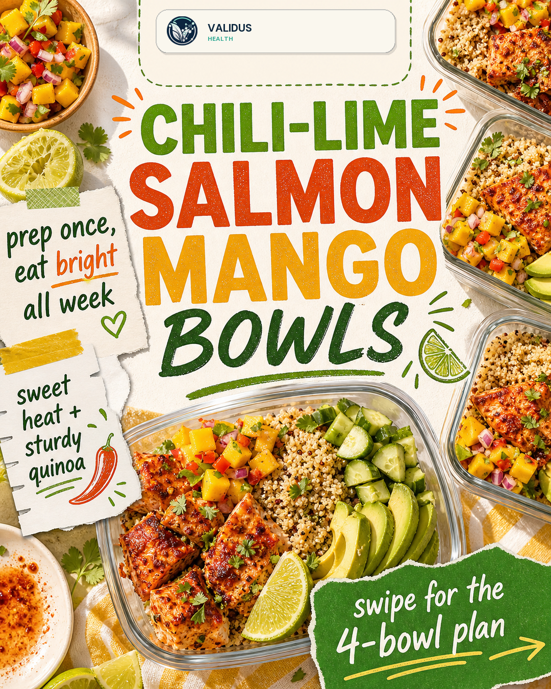 Chili-Lime Salmon Mango Quinoa Prep Bowls
