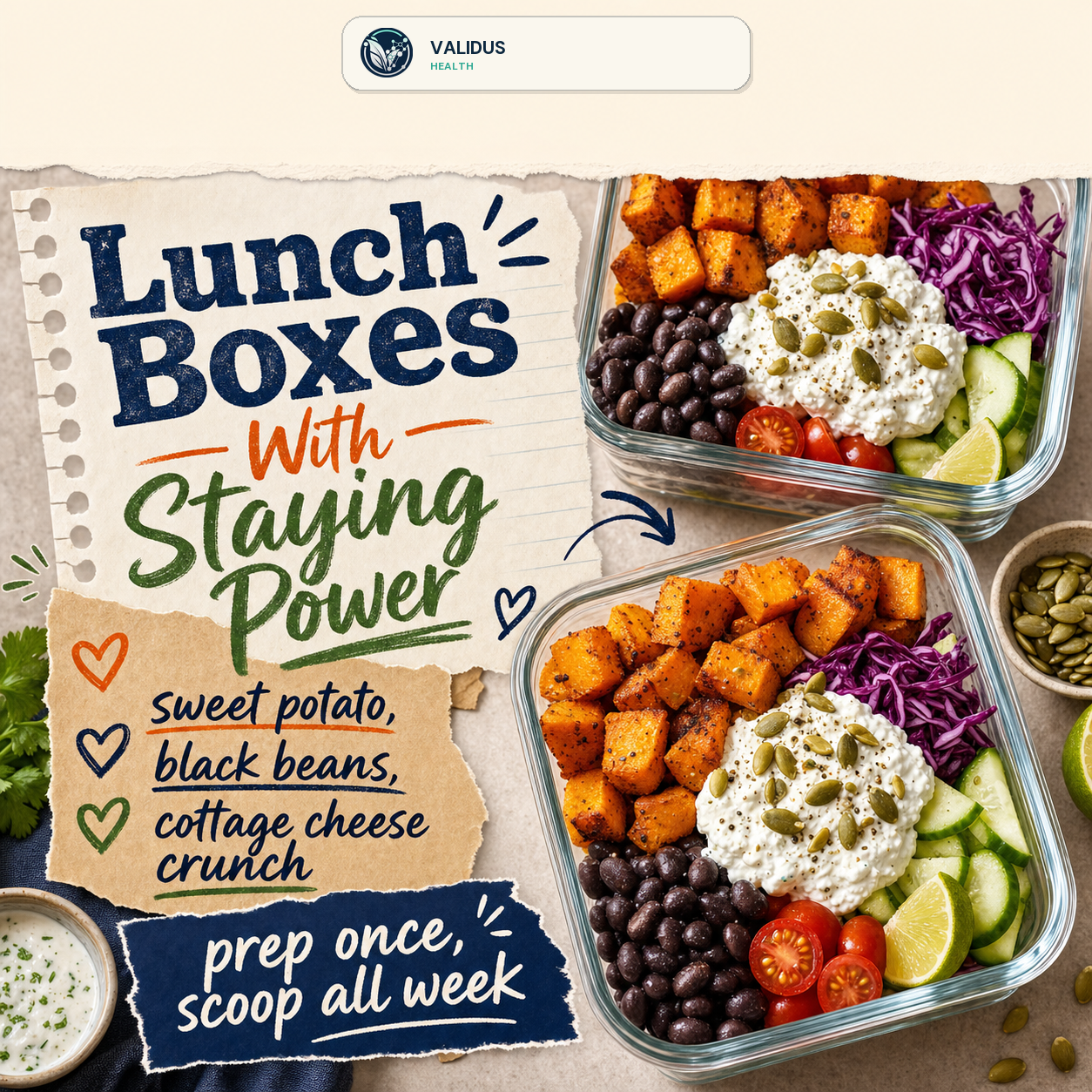 Cottage Cheese Black Bean Sweet Potato Lunch Boxes