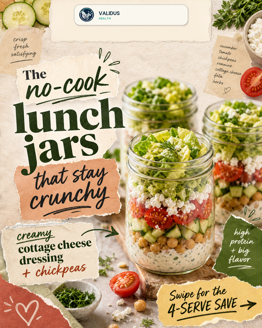 Creamy Cucumber Tomato Chickpea Cottage Cheese Jars