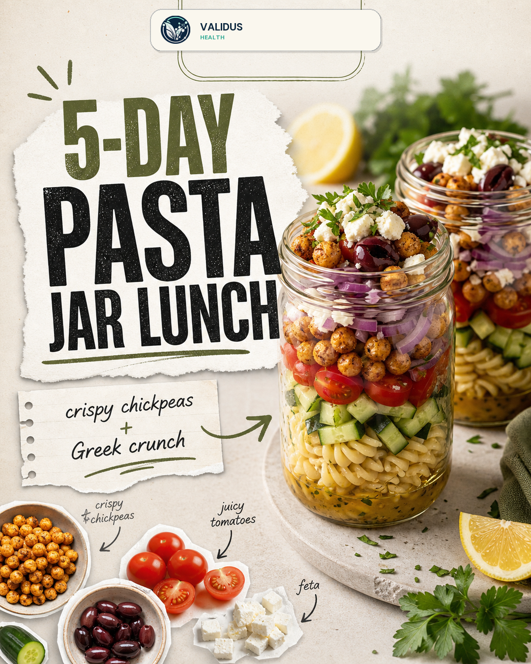 Crispy Chickpea Greek Pasta Jar Salads