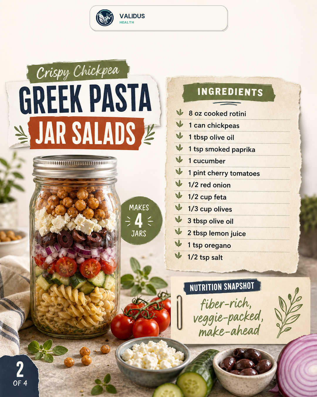 Crispy Chickpea Greek Pasta Jar Salads slide 2