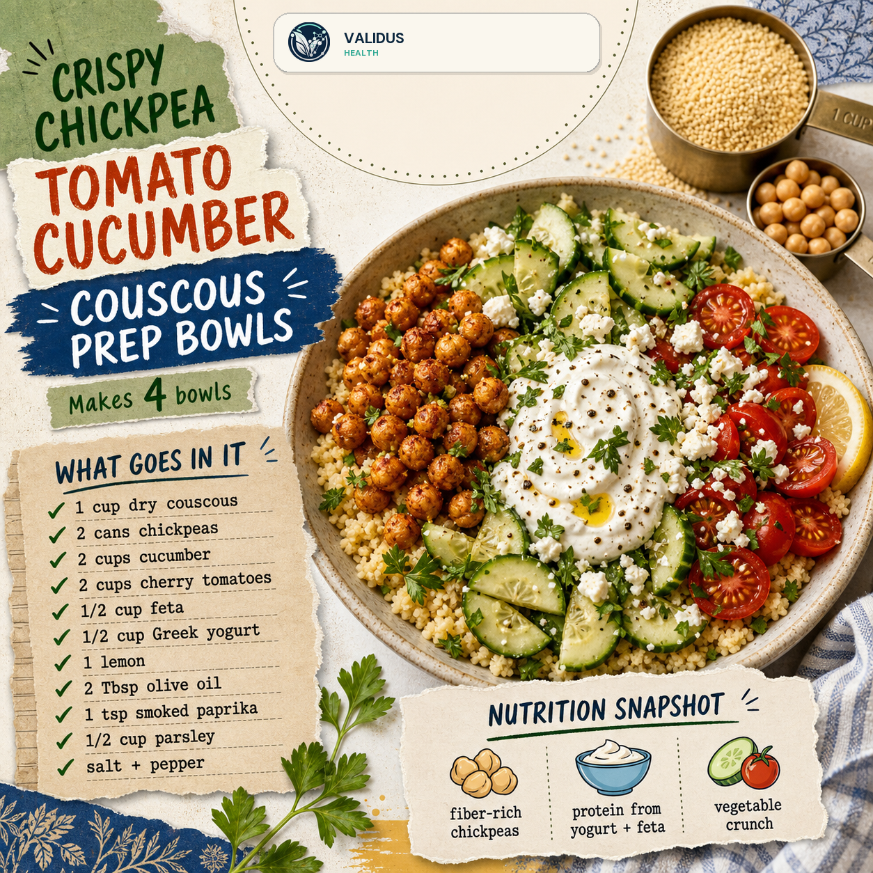 Crispy Chickpea Tomato Cucumber Couscous Prep Bowls slide 2