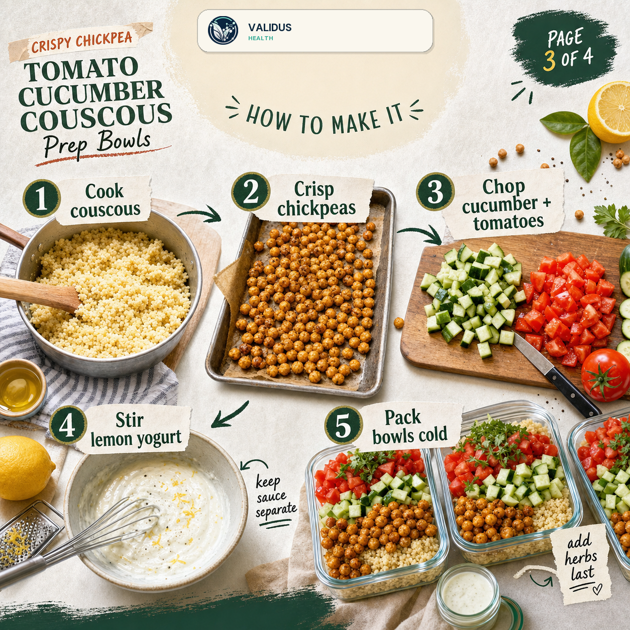 Crispy Chickpea Tomato Cucumber Couscous Prep Bowls slide 3