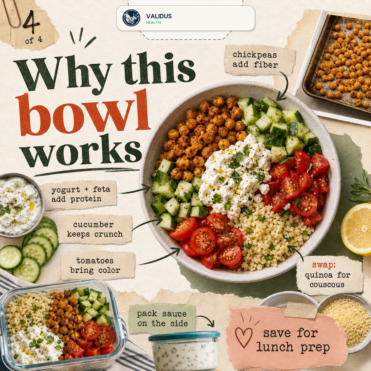 Crispy Chickpea Tomato Cucumber Couscous Prep Bowls slide 4