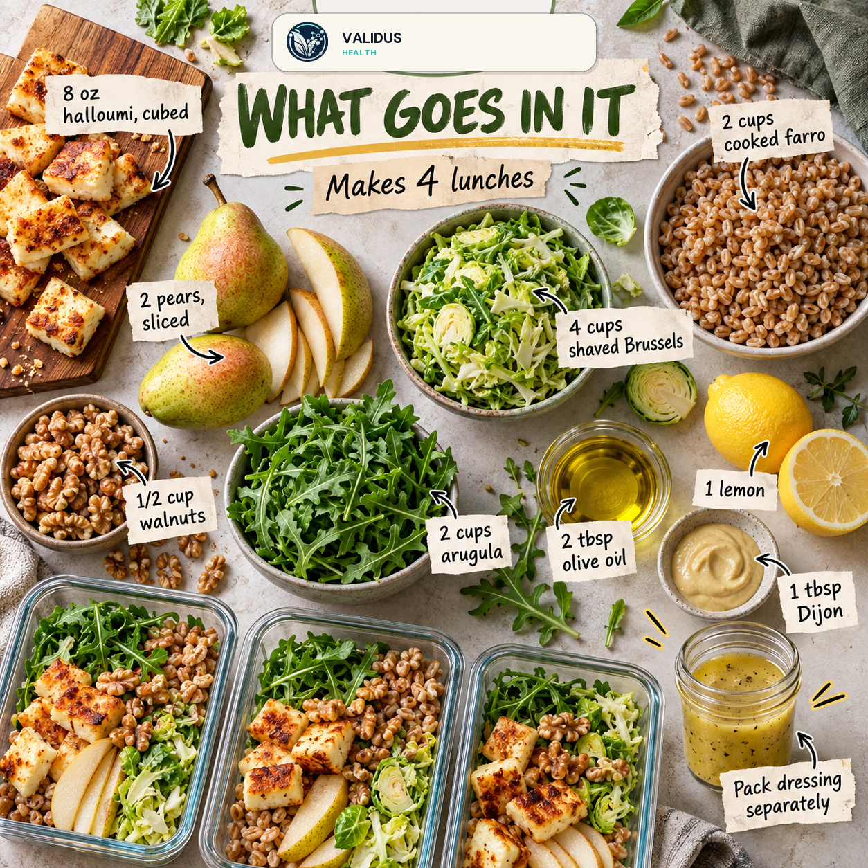 Crispy Halloumi Pear Brussels Farro Lunch Boxes slide 2