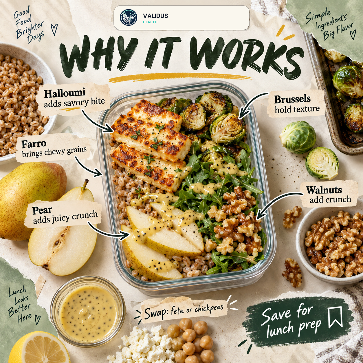 Crispy Halloumi Pear Brussels Farro Lunch Boxes slide 4