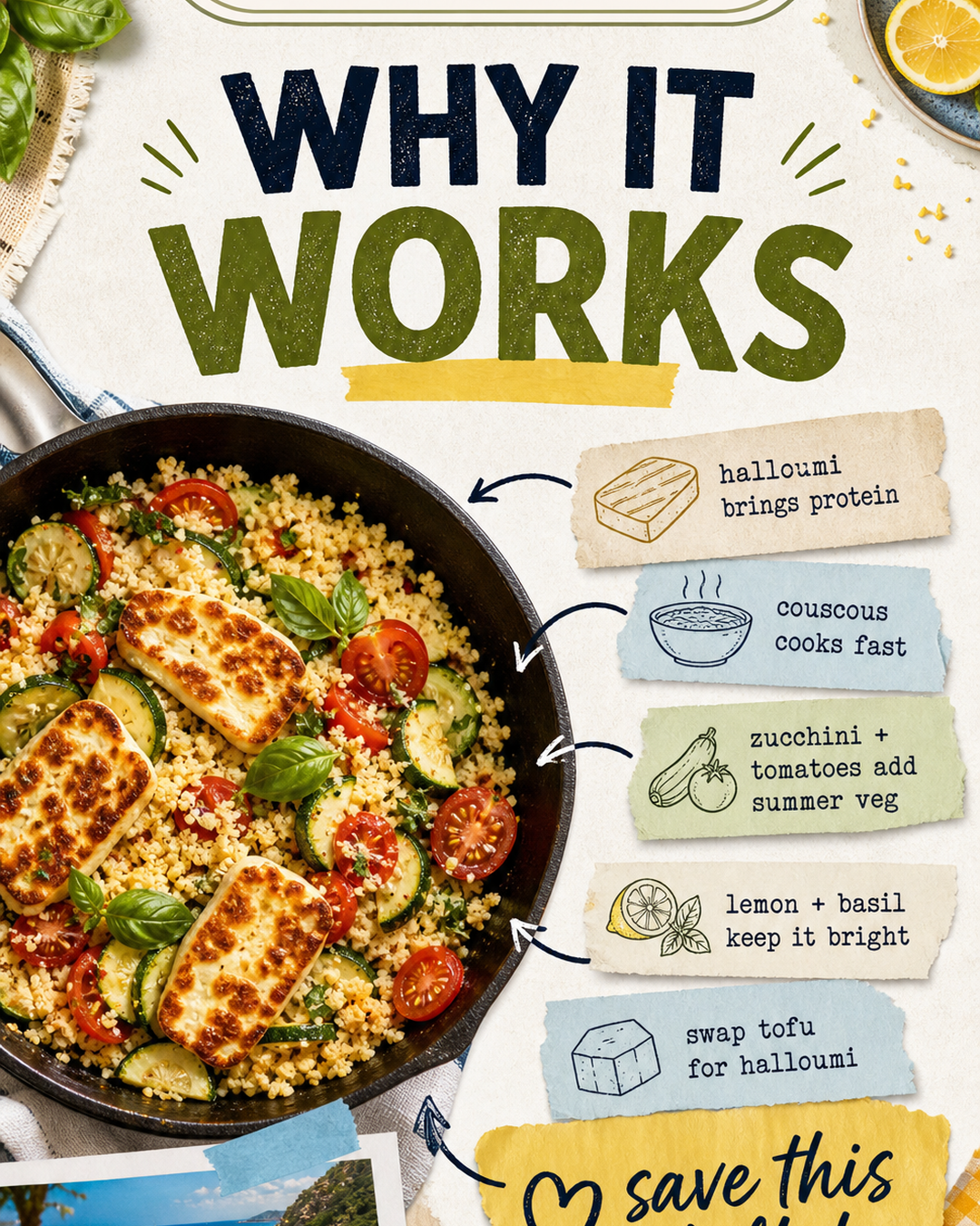 Crispy Halloumi Zucchini Couscous Skillet slide 4