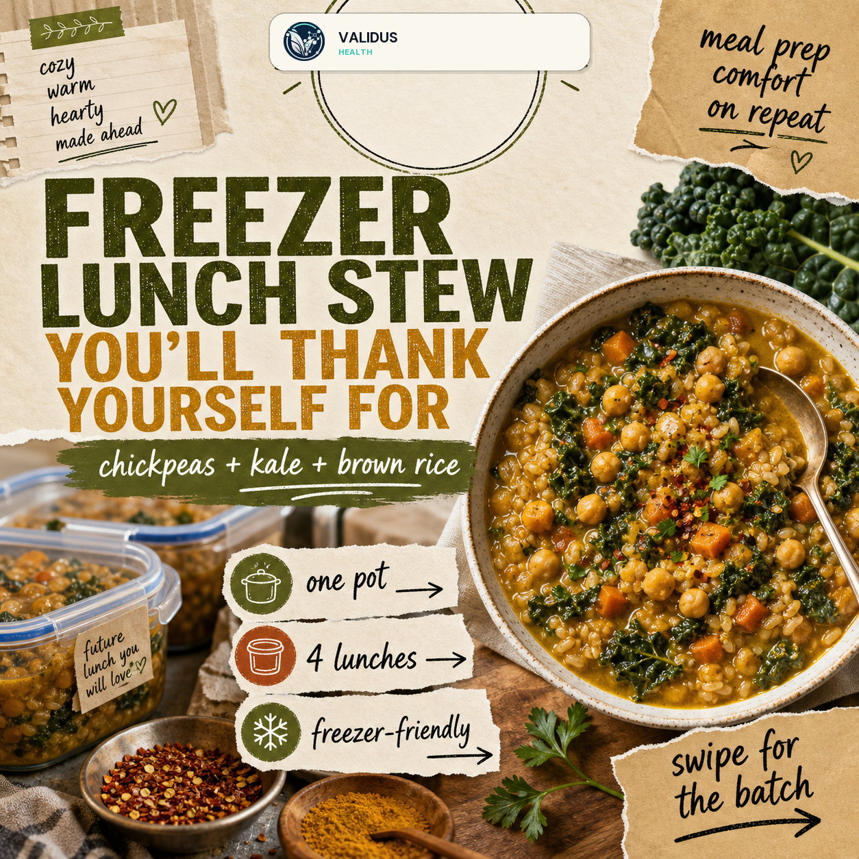 Curry Chickpea Kale Brown Rice Freezer Stew