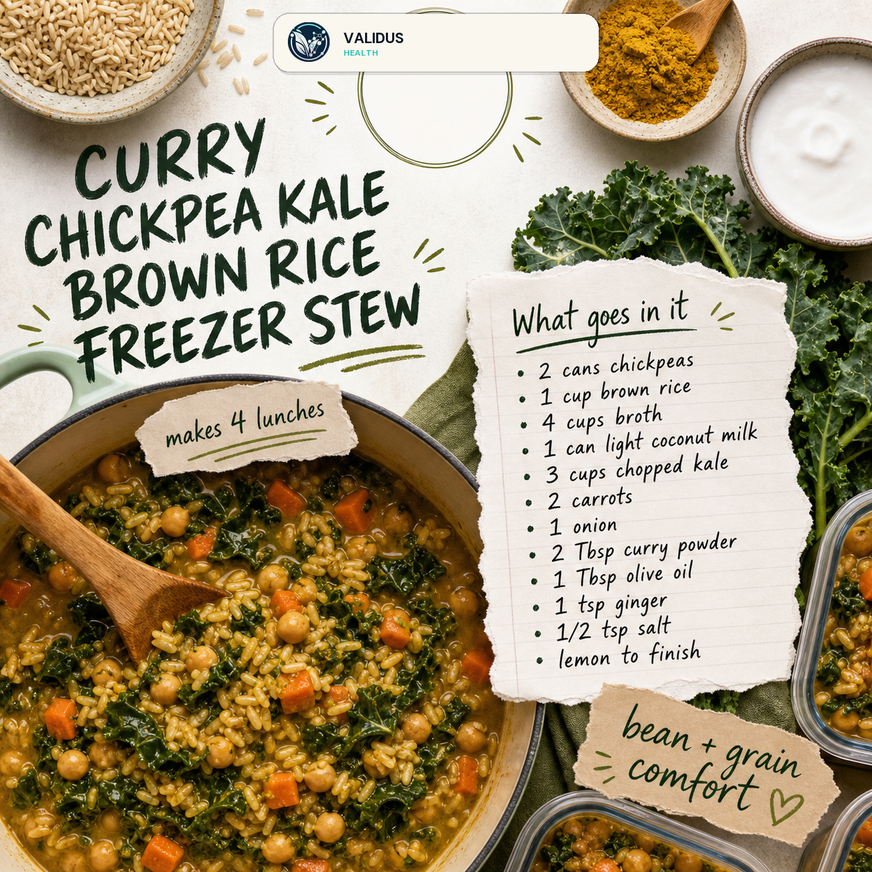 Curry Chickpea Kale Brown Rice Freezer Stew slide 2