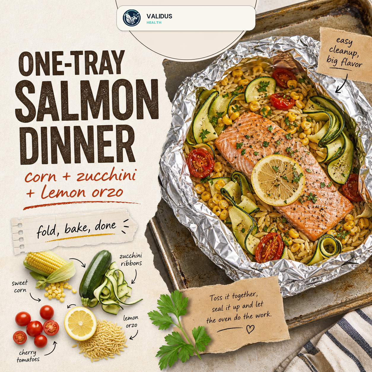 Foil-Pack Salmon Corn Orzo Plates