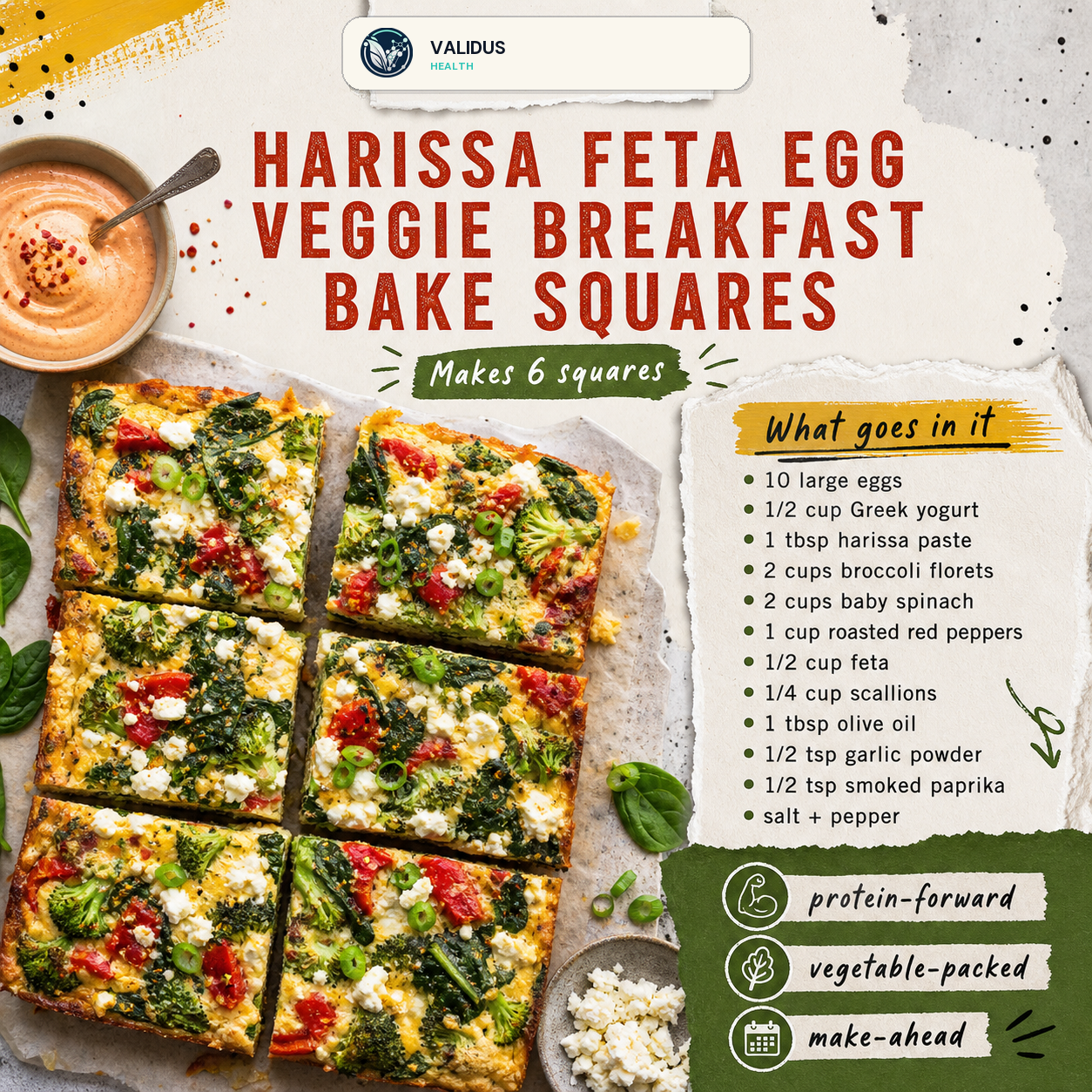 Harissa Feta Egg Veggie Breakfast Bake Squares slide 2