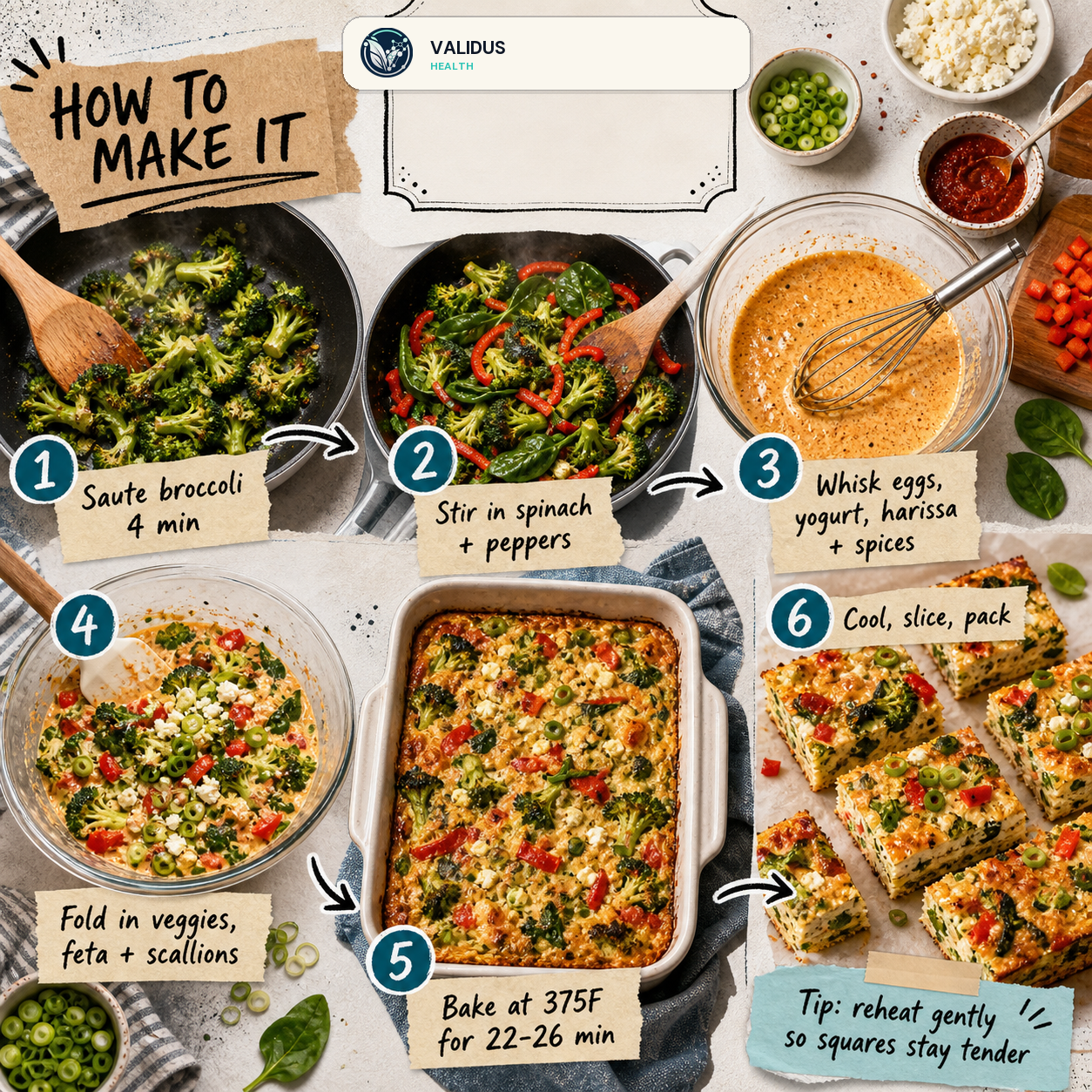 Harissa Feta Egg Veggie Breakfast Bake Squares slide 3