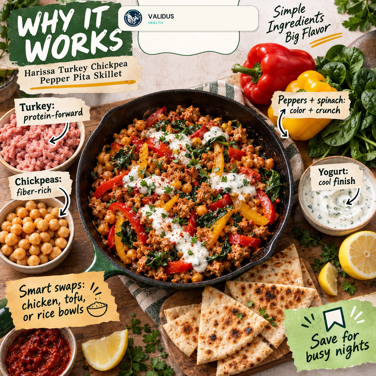 Harissa Turkey Chickpea Pepper Pita Skillet slide 4