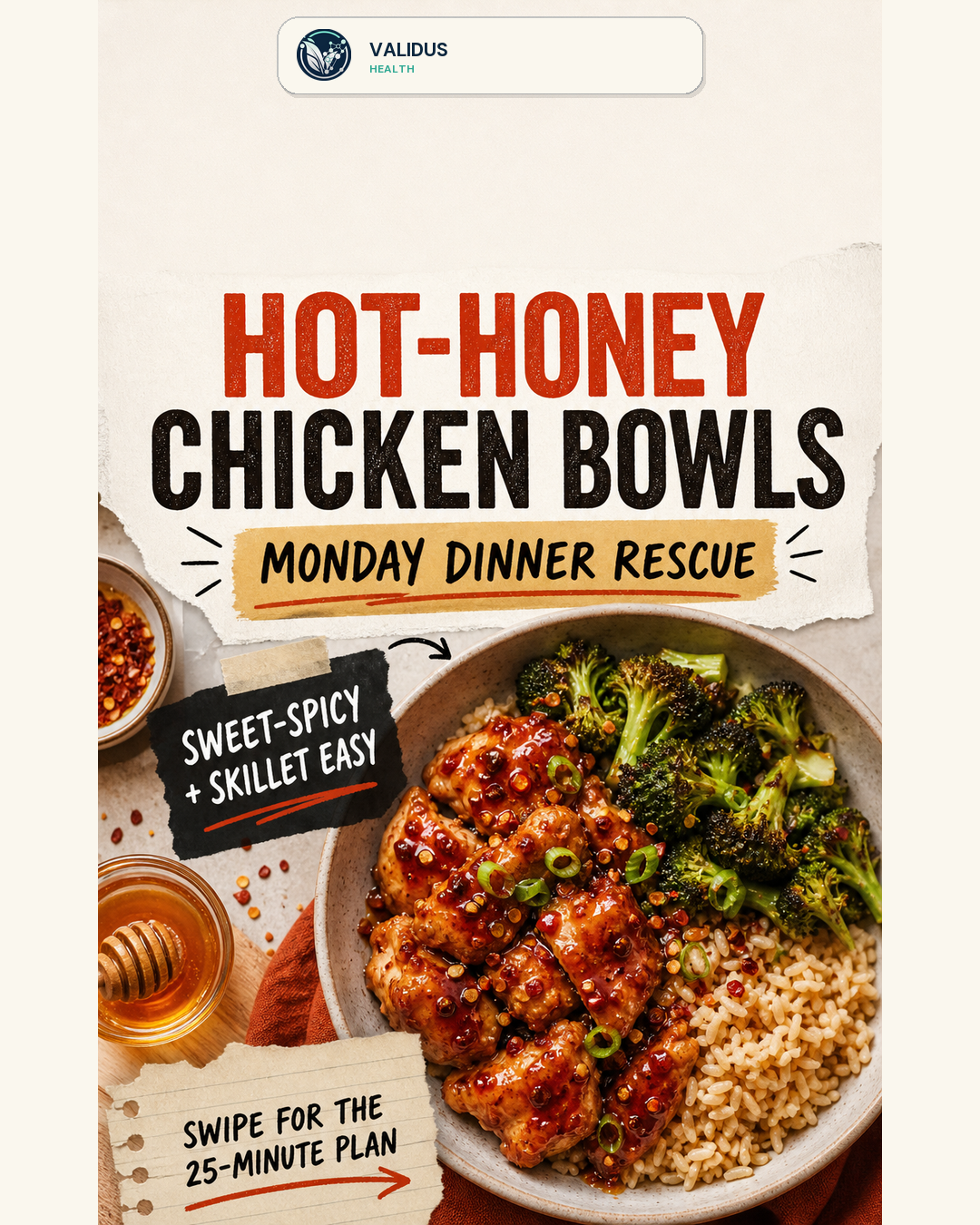 Hot-Honey Chicken Broccoli Rice Bowls