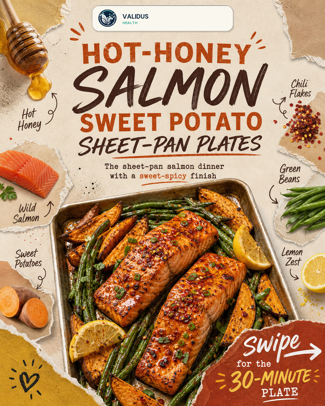 Hot-Honey Salmon Sweet Potato Sheet-Pan Plates