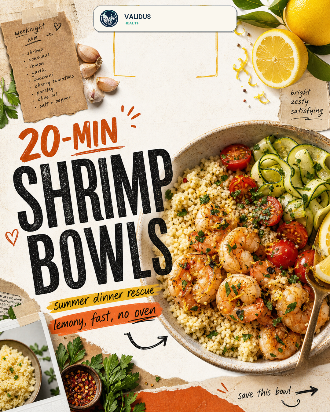 Lemon-Garlic Shrimp Couscous Bowls
