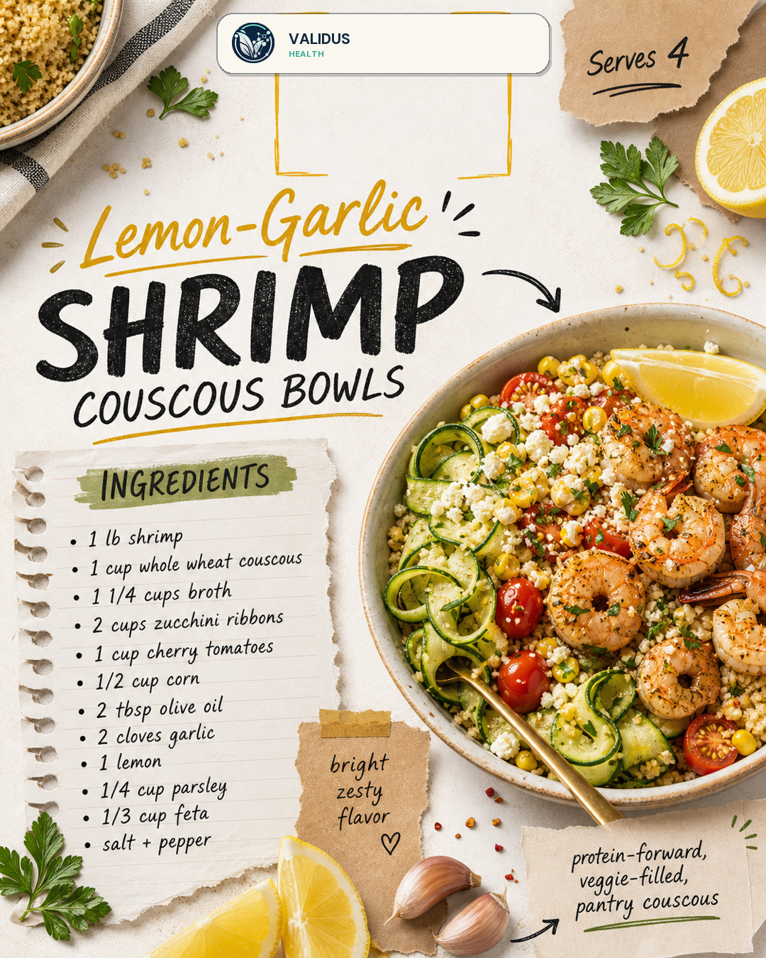 Lemon-Garlic Shrimp Couscous Bowls slide 2