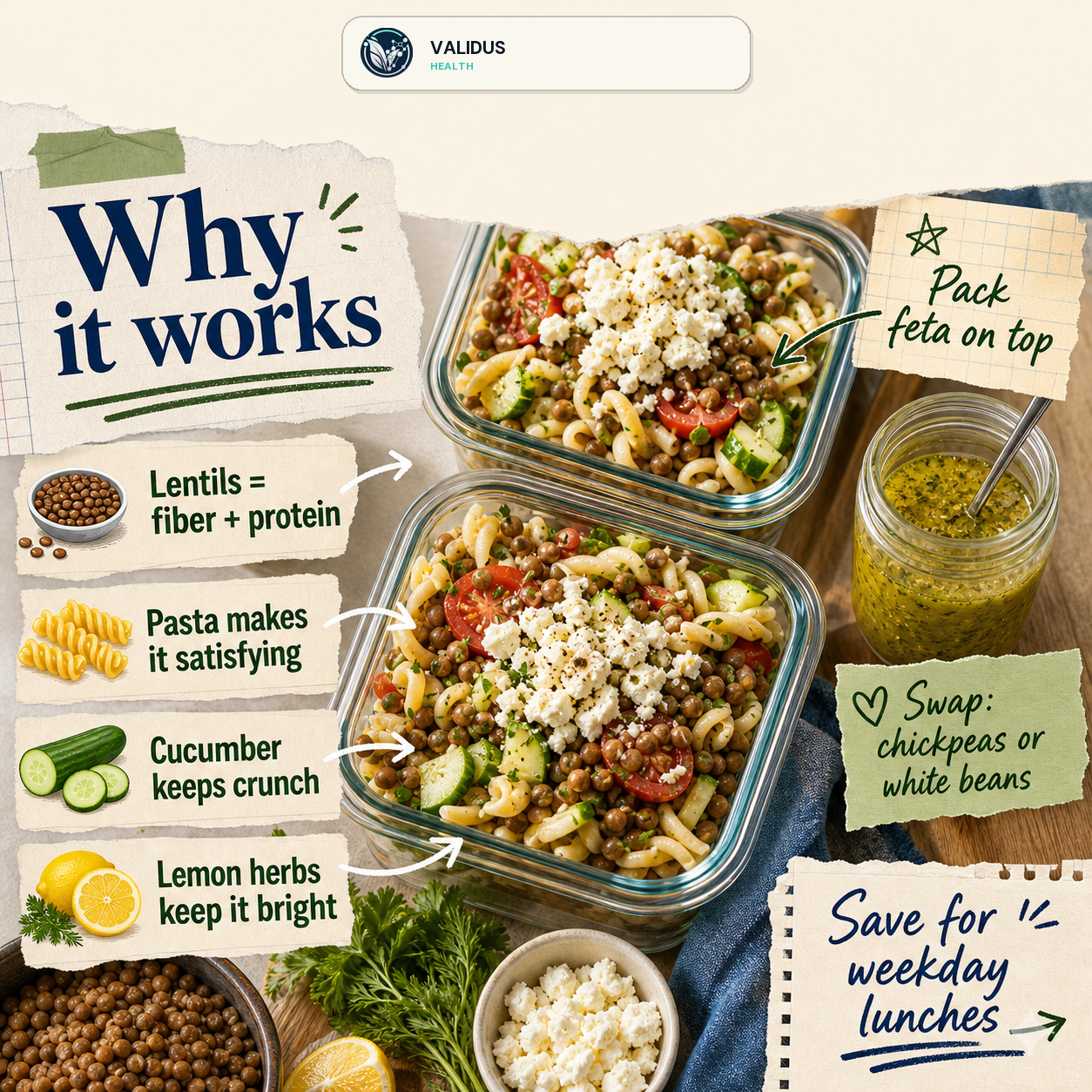 Lemon Herb Lentil Cucumber Pasta Lunch Boxes slide 4