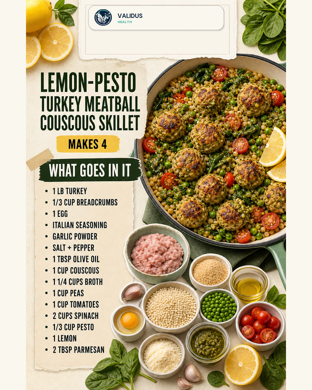 Lemon-Pesto Turkey Meatball Couscous Skillet slide 2