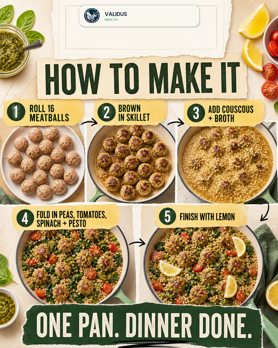 Lemon-Pesto Turkey Meatball Couscous Skillet slide 3