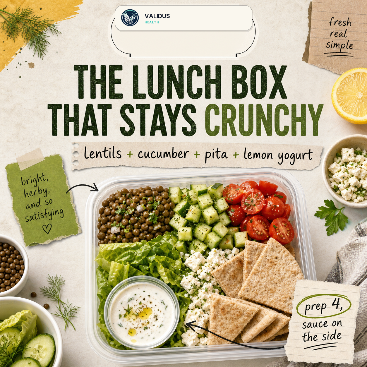 Lentil Cucumber Pita Mezze Prep Boxes