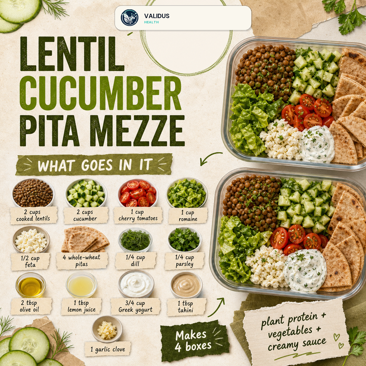Lentil Cucumber Pita Mezze Prep Boxes slide 2