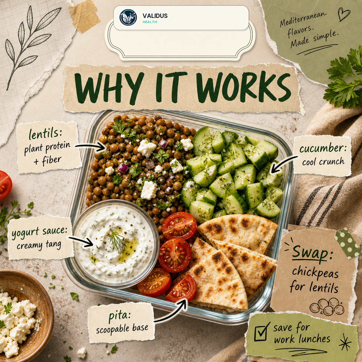 Lentil Cucumber Pita Mezze Prep Boxes slide 4