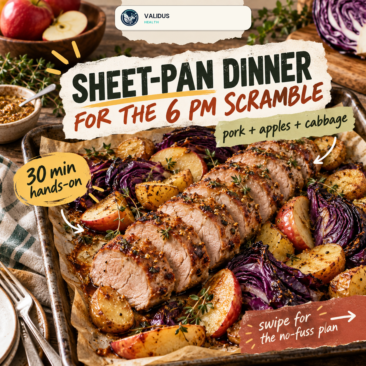 Maple Dijon Pork Apple Cabbage Sheet-Pan Plates