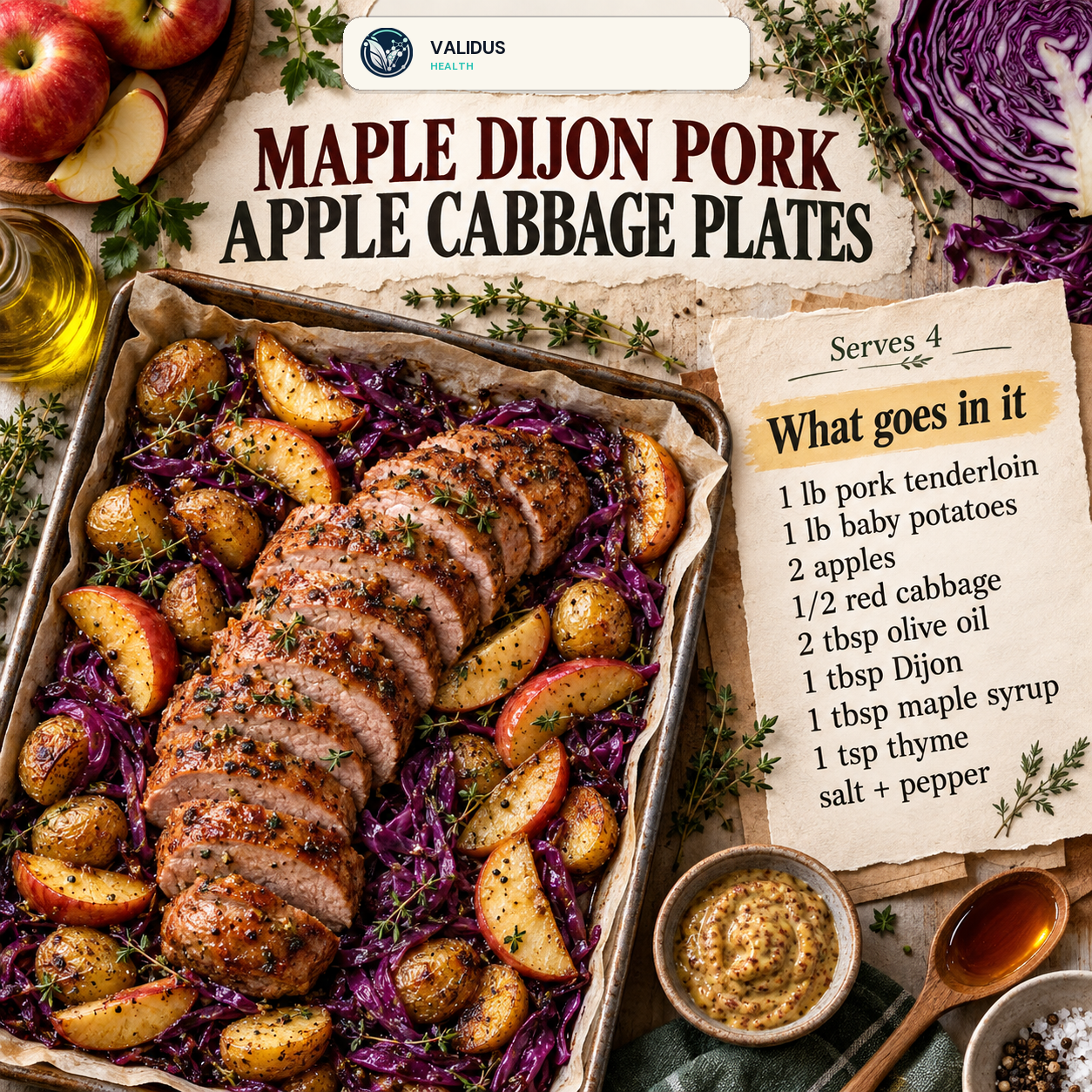 Maple Dijon Pork Apple Cabbage Sheet-Pan Plates slide 2
