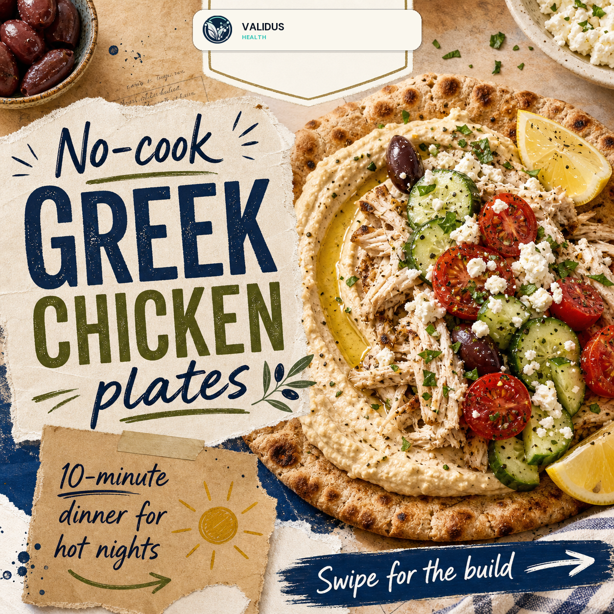 No-Cook Greek Chicken Hummus Naan Plates