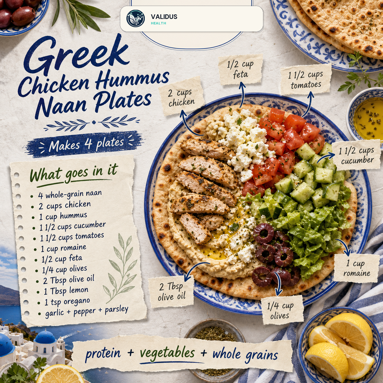 No-Cook Greek Chicken Hummus Naan Plates slide 2