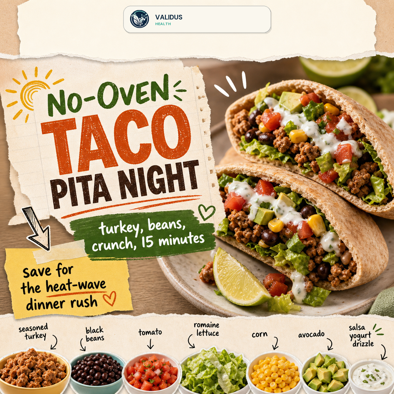 No-Oven Turkey Taco Salad Pita Pockets
