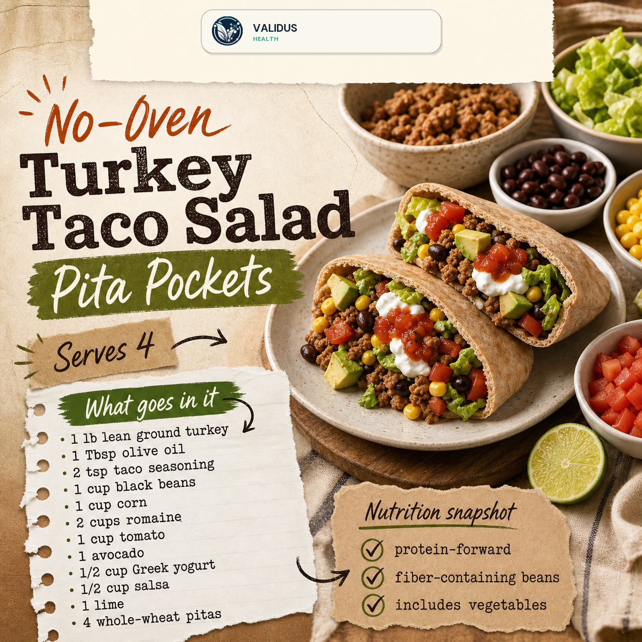 No-Oven Turkey Taco Salad Pita Pockets slide 2
