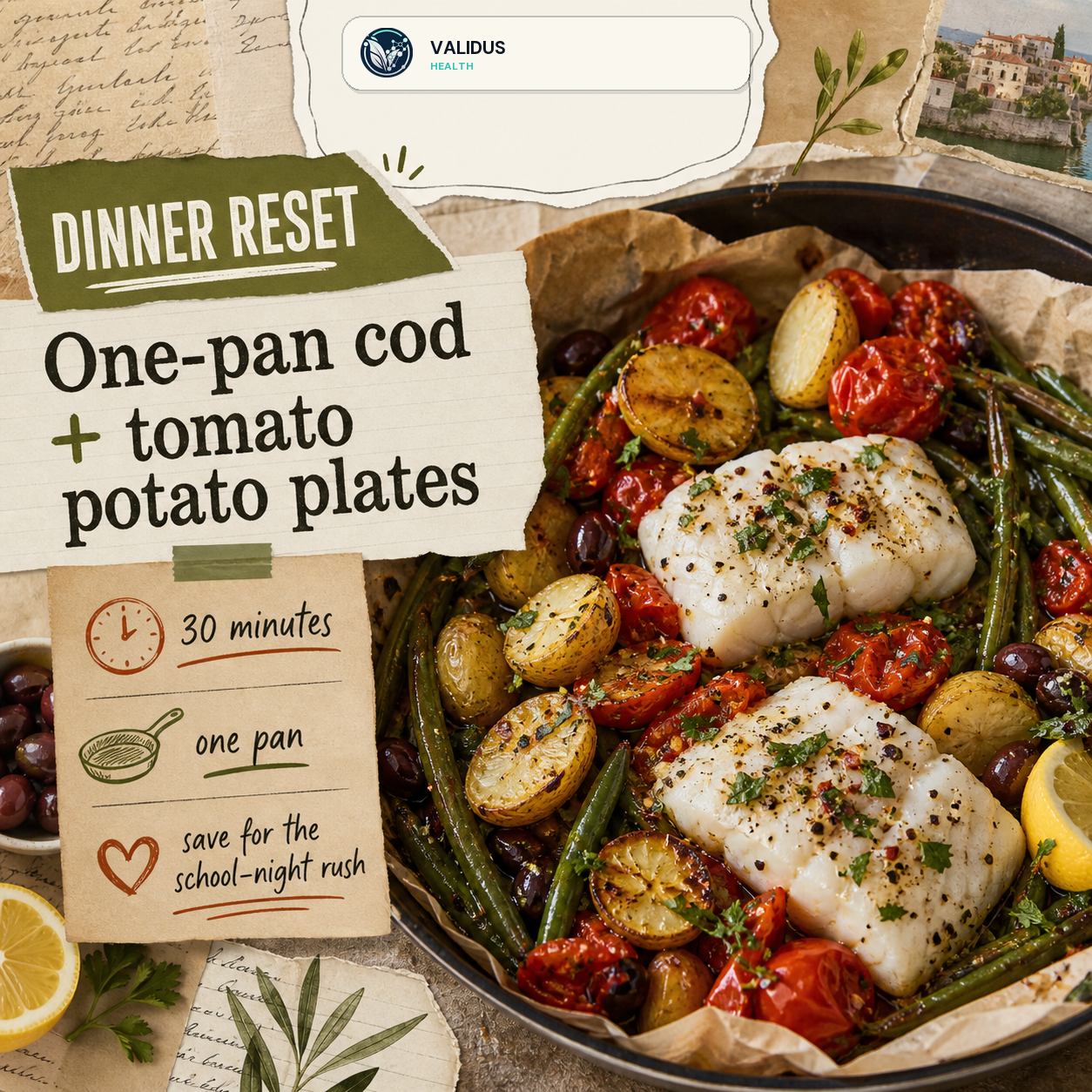 One-Pan Mediterranean Cod Tomato Potato Plates