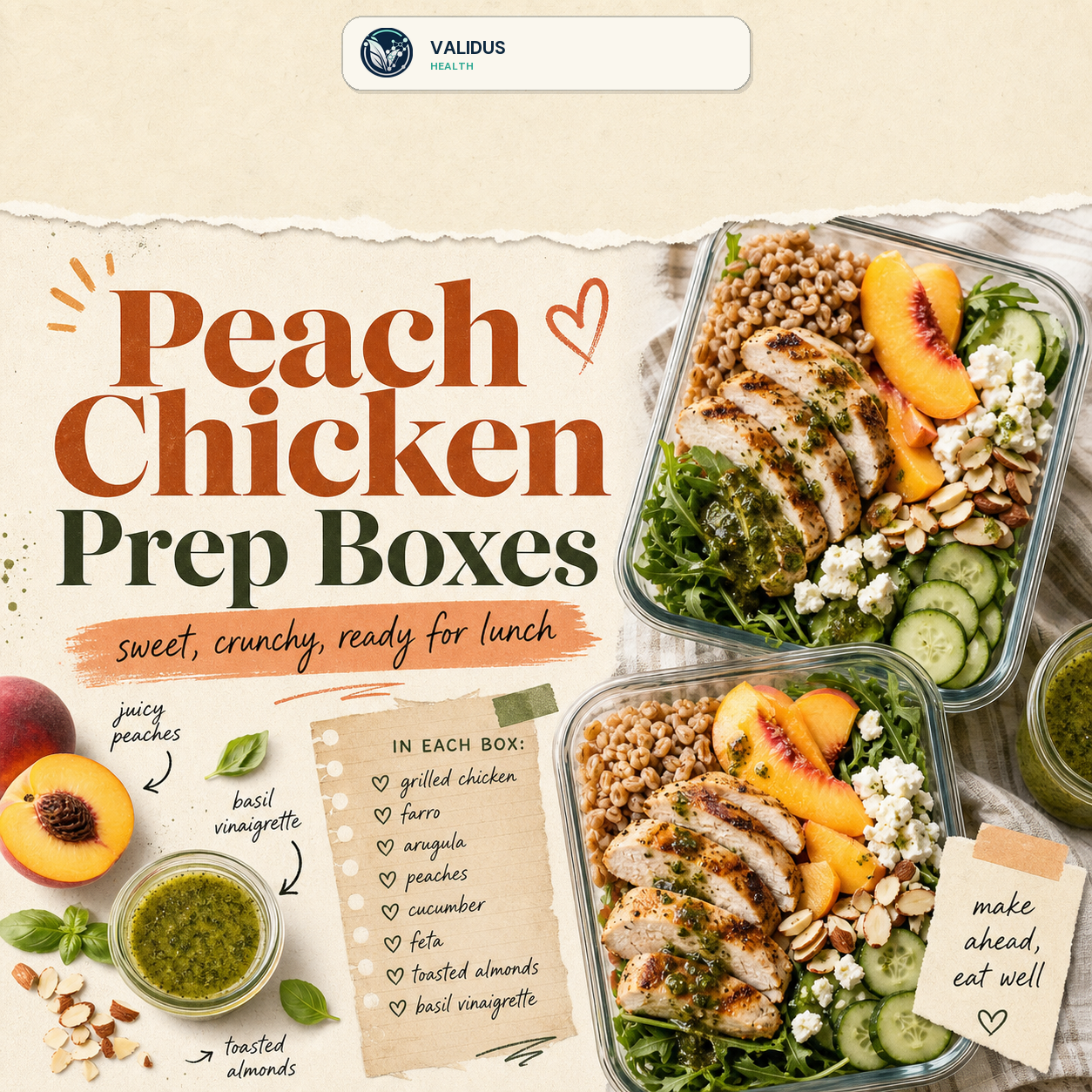 Peach Chicken Farro Salad Prep Boxes