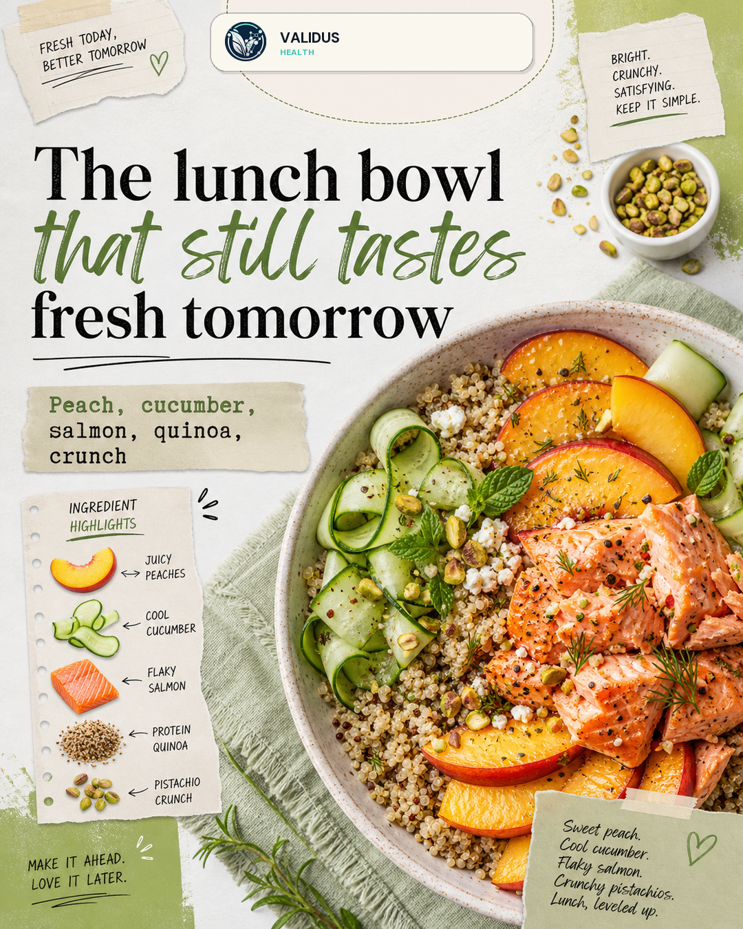 Peach Cucumber Salmon Quinoa Crunch Bowls