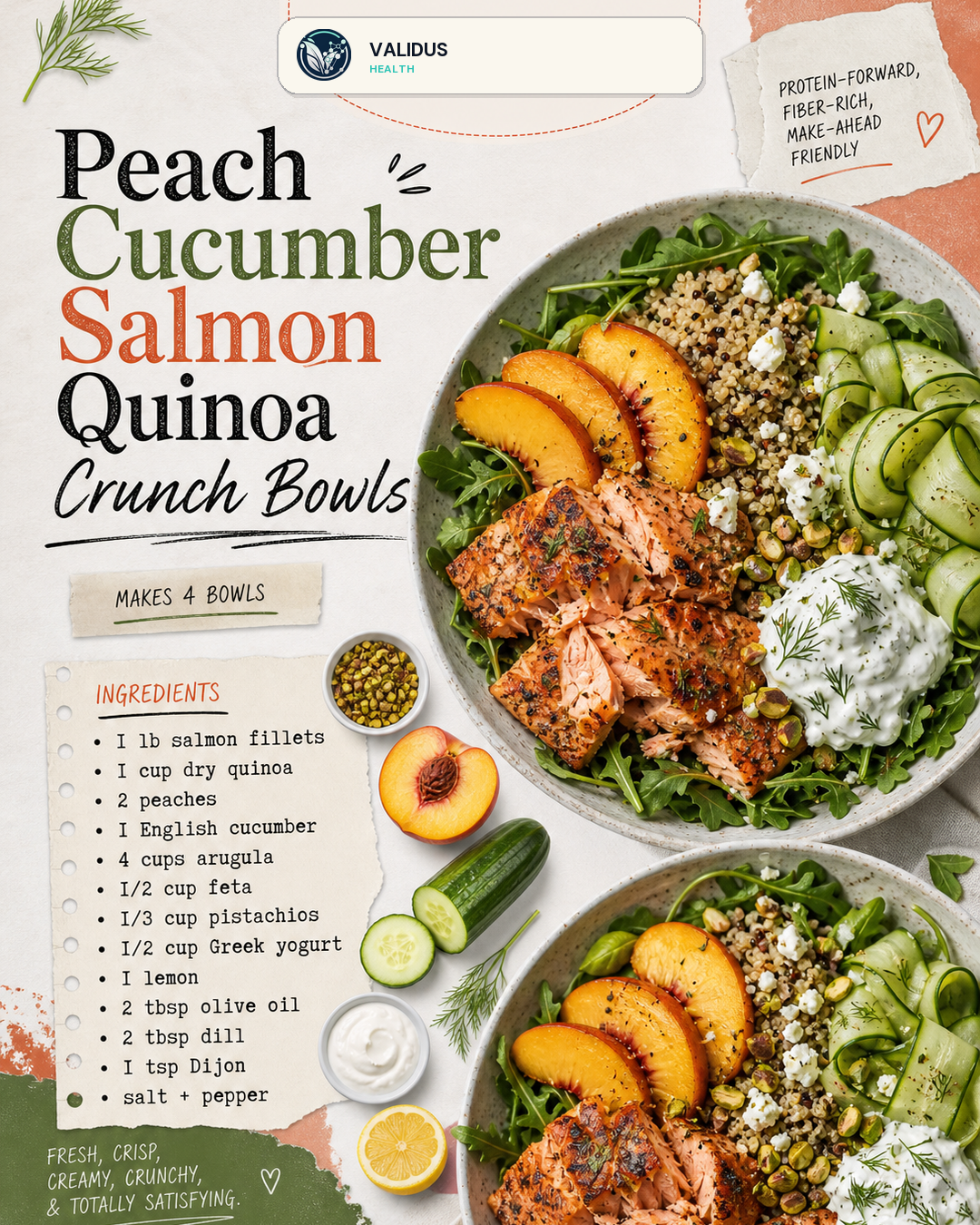 Peach Cucumber Salmon Quinoa Crunch Bowls slide 2