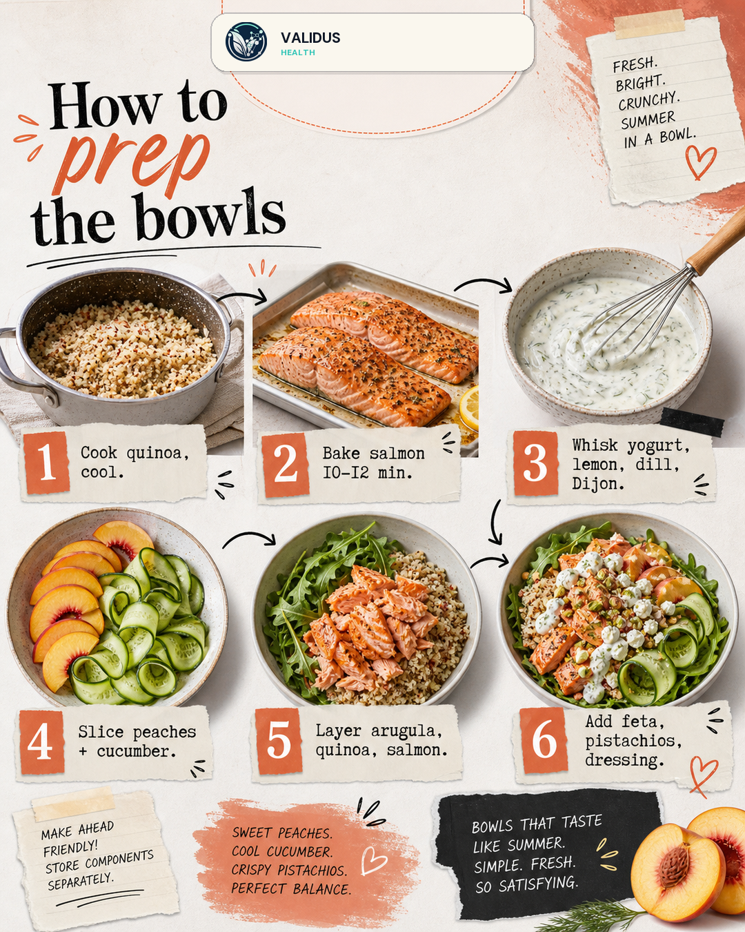 Peach Cucumber Salmon Quinoa Crunch Bowls slide 3