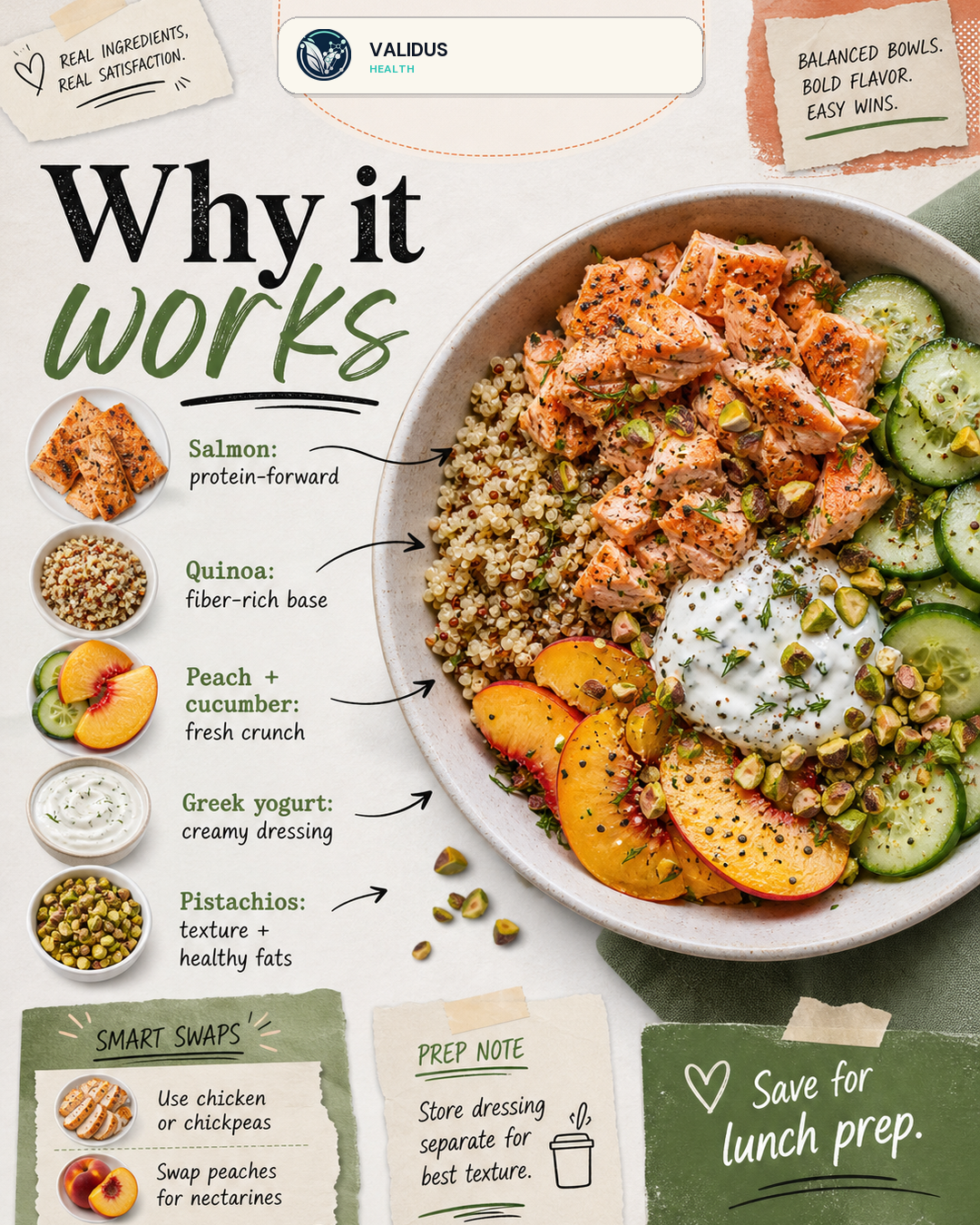 Peach Cucumber Salmon Quinoa Crunch Bowls slide 4