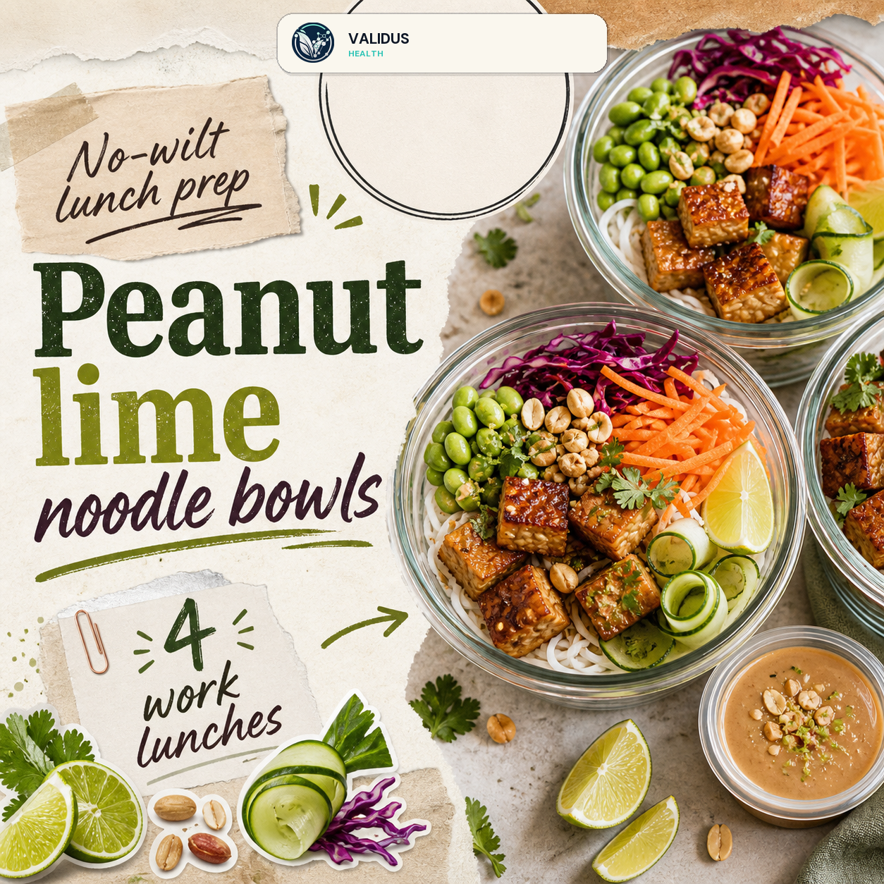 Peanut Lime Tempeh Cucumber Noodle Prep Bowls