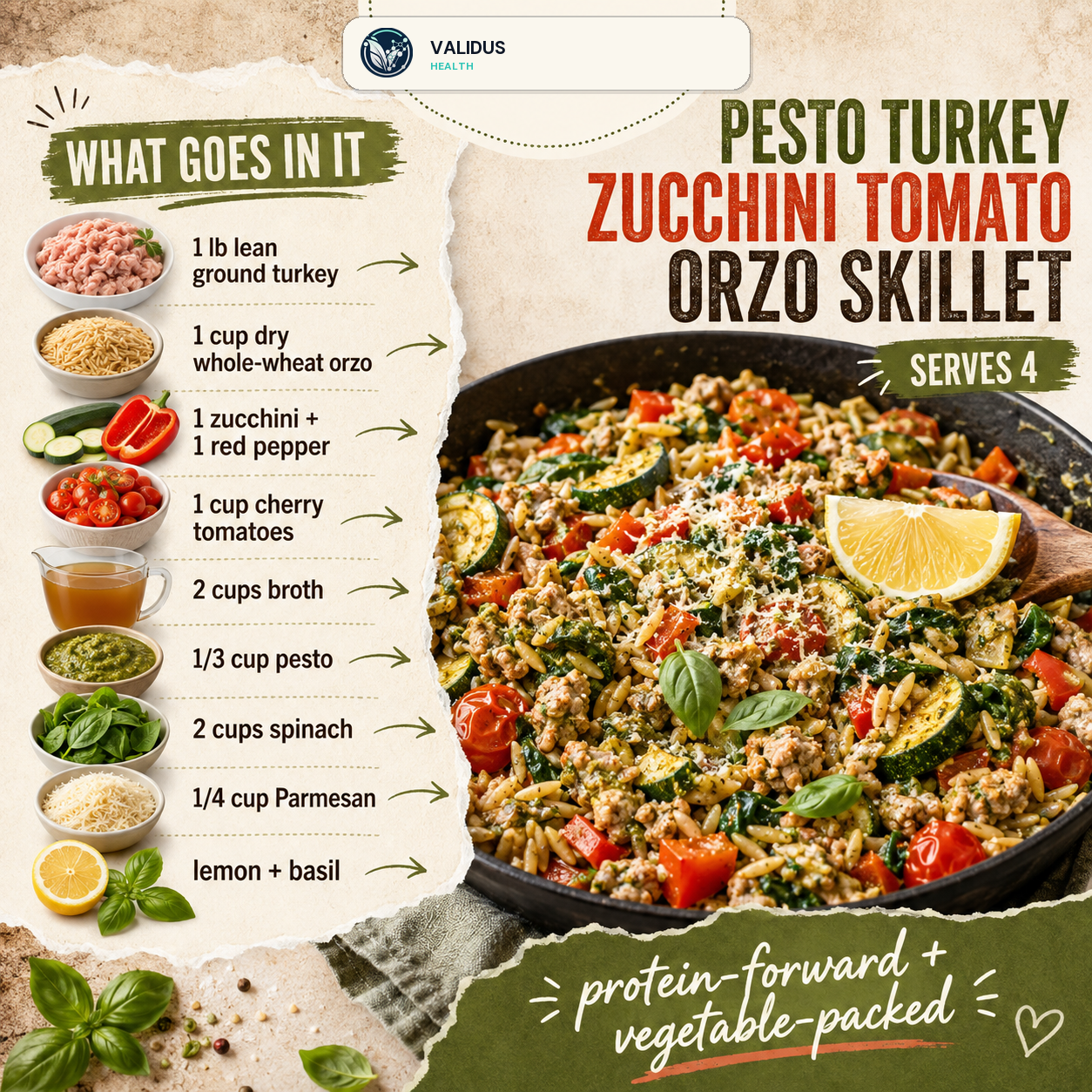 Pesto Turkey Zucchini Tomato Orzo Skillet slide 2