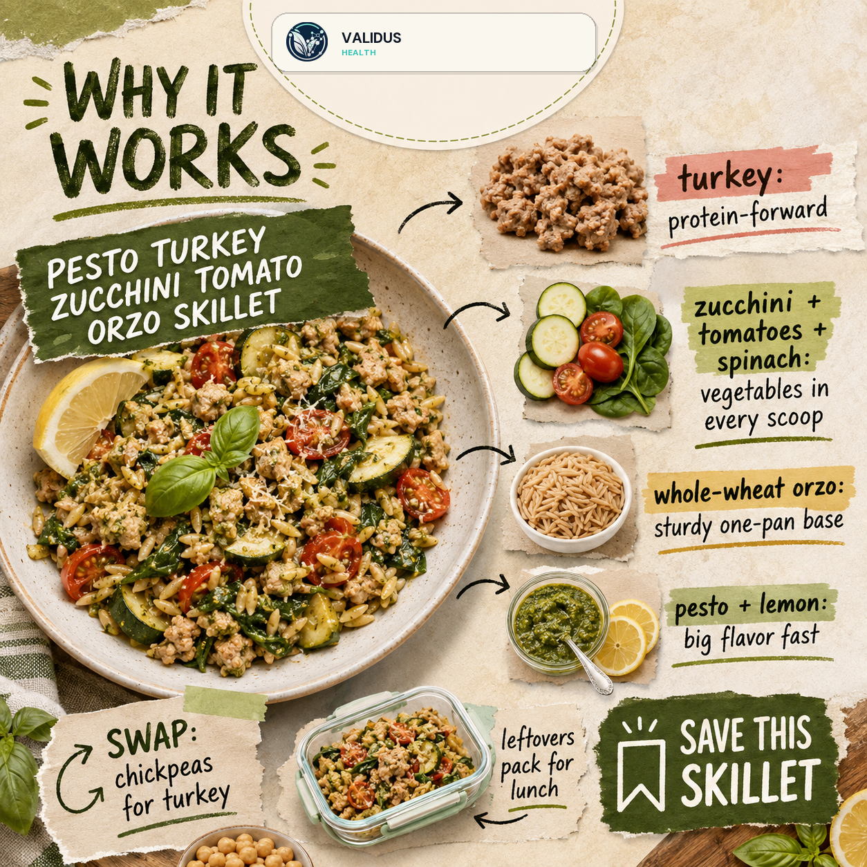Pesto Turkey Zucchini Tomato Orzo Skillet slide 4