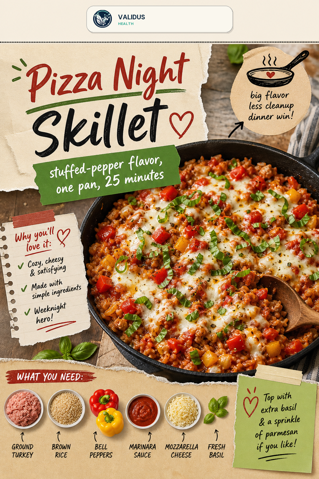 Pizza-Stuffed Pepper Turkey Rice Skillet