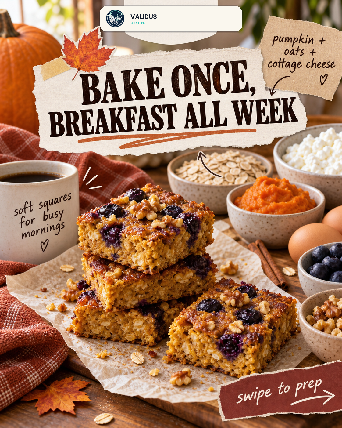 Pumpkin Cottage Cheese Oat Breakfast Bake Squares
